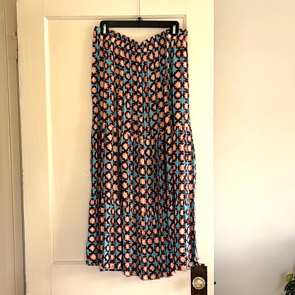 Peasant skirt- brown, blue, cream and pink